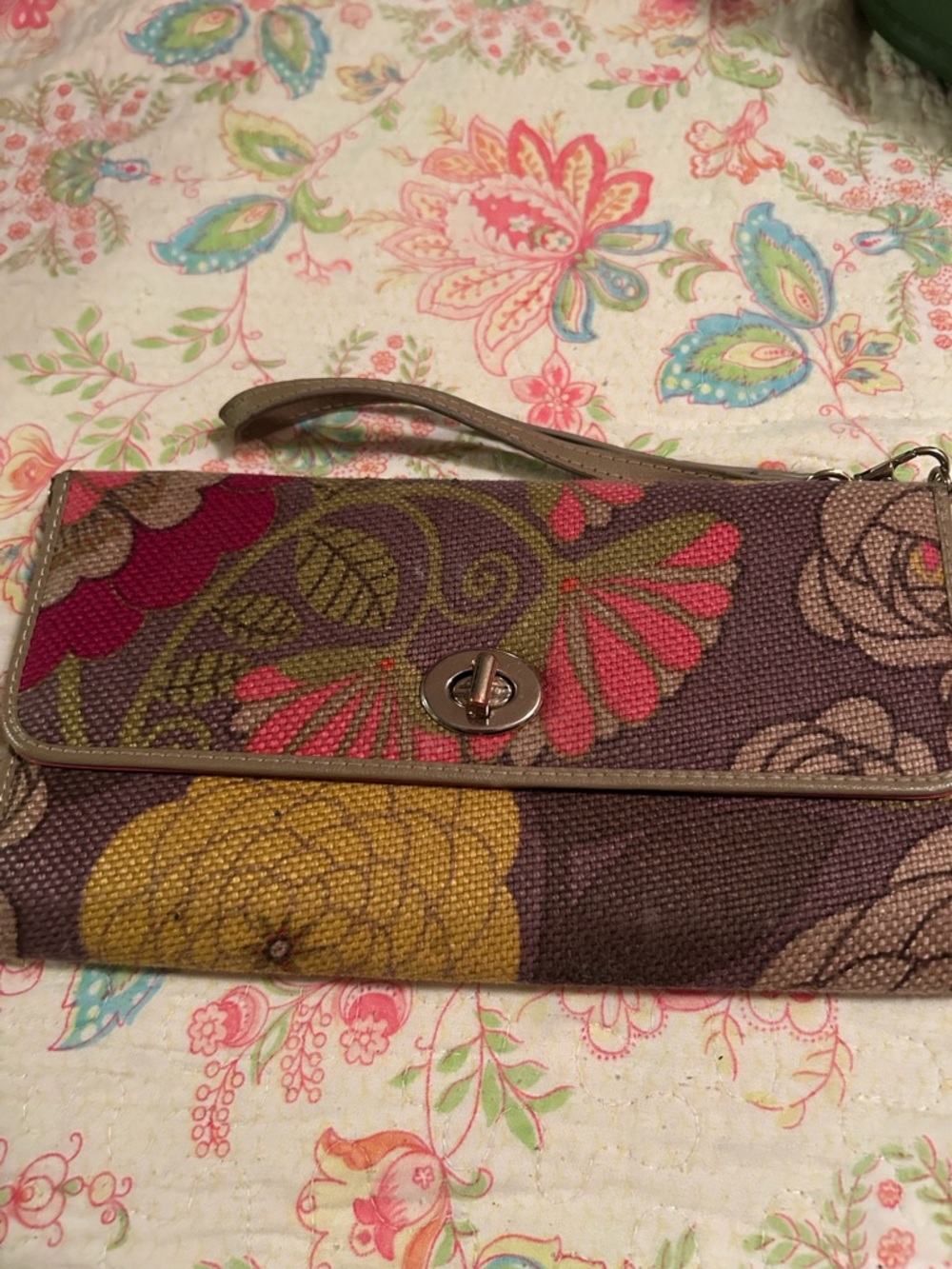 Spartina 449 Floral Wristlet Clutch in Brown, Pink, Yellow and Green